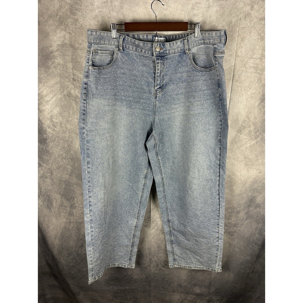 Vanilla Star Jeans Women's Size 18‎ 29in Blue Denim Pants Rhinestone Front